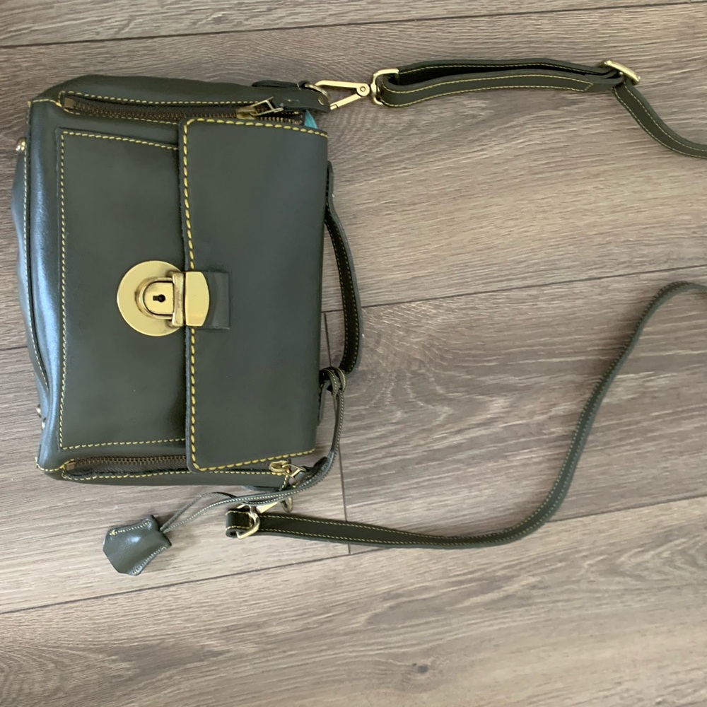 Roots crossbody bag green leather il size cm colour size cm 16,21,6 - Picture 3 of 12